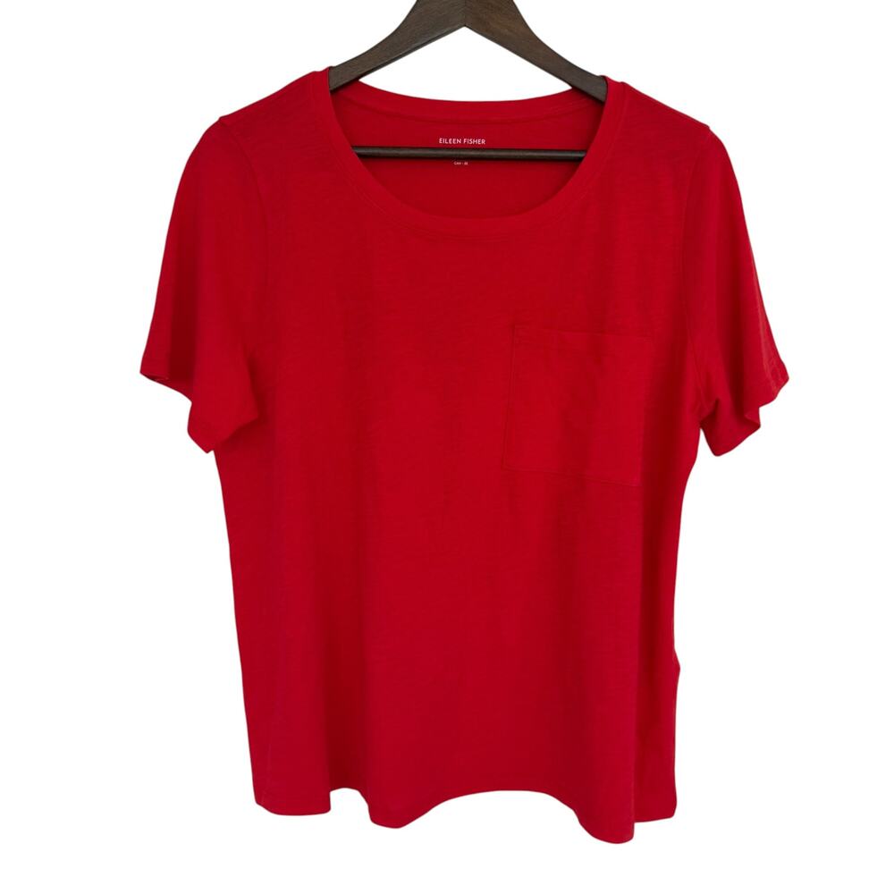 Eileen Fisher Red Organic Cotton Pocket T-shirt - Medium